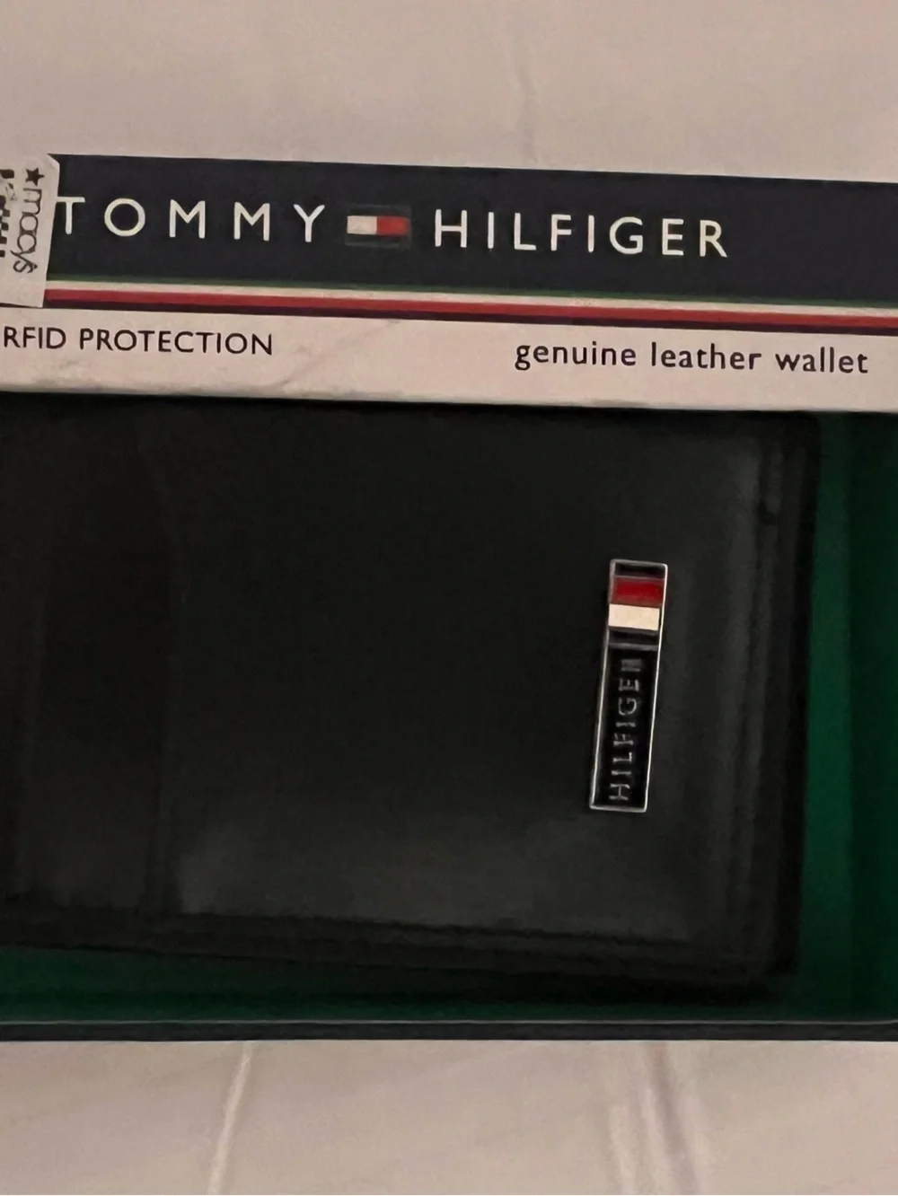 Tommy Hilfiger Black Leather Card Holder with Flag Detail